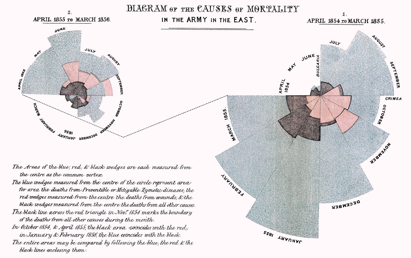 Diagram różany Florence Nightingale — przyczyny zgonów w wojnie krymskiej
