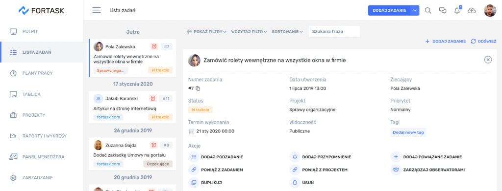 Fortask – ekran główny